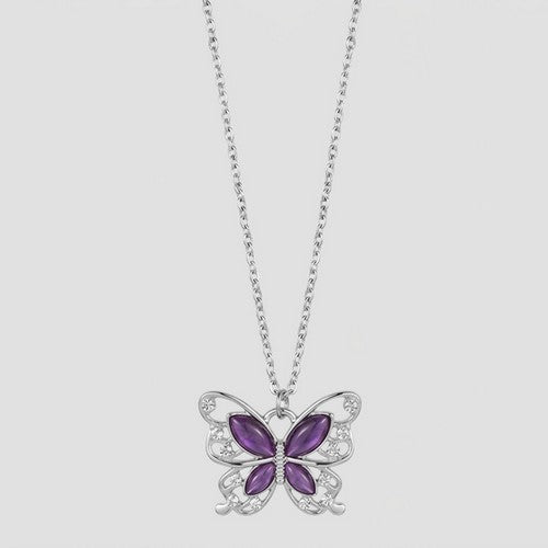 ANE1007 Butterfly Pendant Necklace in Silver/Purple