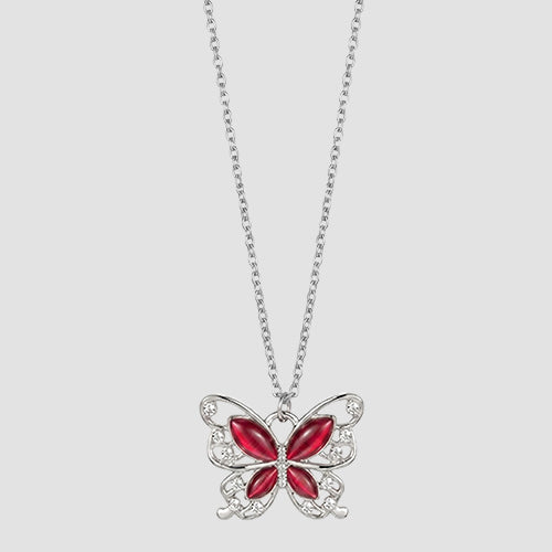 ANE1007 Butterfly Pendant Necklace in Silver/Red