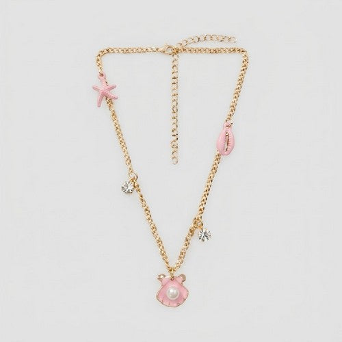 ANE1139 Sea Life Pearl Charm Necklace in Gold/Pink