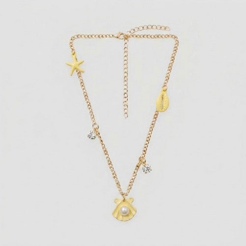 ANE1139 Sea Life Pearl Charm Necklace in Gold/Yellow