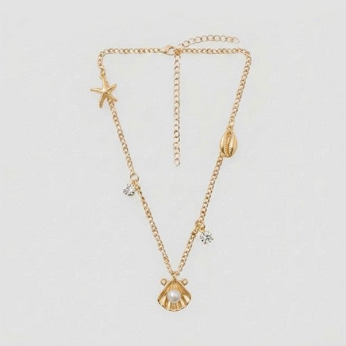 ANE1138 Sea Life Pearl Charm Necklace in Gold