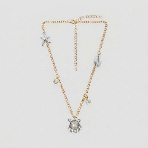 ANE1138 Sea Life Pearl Charm Necklace in Silver