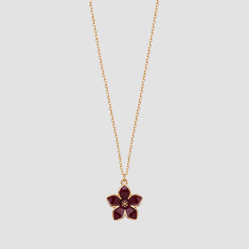 ANE1137 Enamel Flower Pendant Necklace in Gold/Burgundy