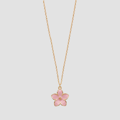 ANE1137 Enamel Flower Pendant Necklace in Gold/Pink