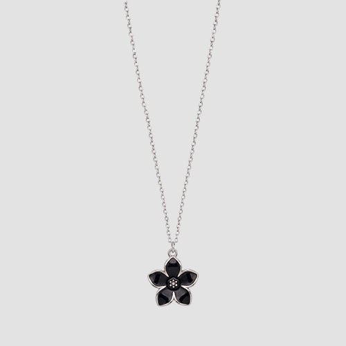 ANE1137 Enamel Flower Pendant Necklace in Silver/Black