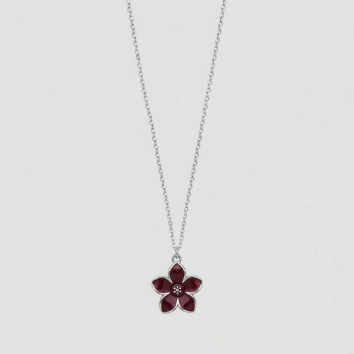 ANE1137 Enamel Flower Pendant Necklace in Silver/Brown