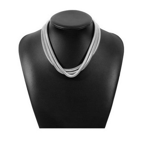Triple Chain Statement Necklace in Silver
