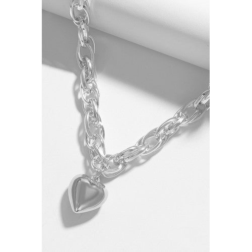 Bubble Heart Pendant Chain Necklace in Silver
