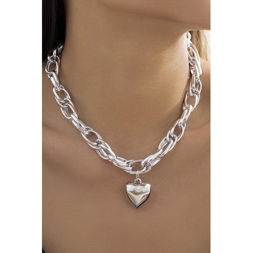 N11519 Bubble Heart Pendant Chain Necklace