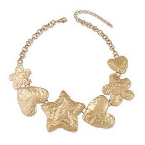 Hammered Star Heart Necklace in Gold