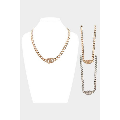 OO Rhinestone Cuban Necklace in Gold