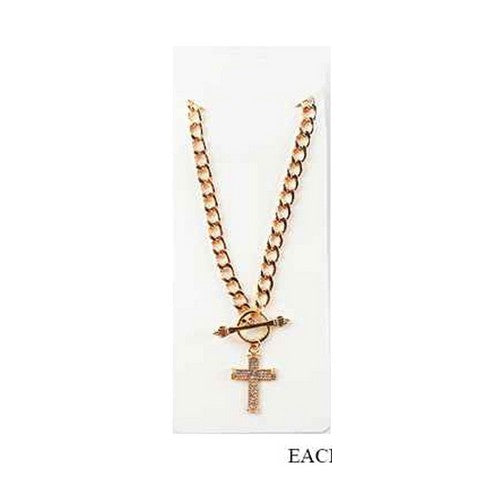 PKN1834 Rhinestone Cross Chain Necklace in Gold