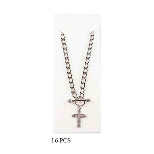 PKN1834 Rhinestone Cross Chain Necklace in Silver