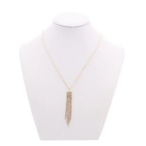 ANE_1038 Rhinestone Tassel Necklace in Gold