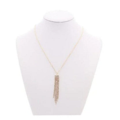 ANE_1038 Rhinestone Tassel Necklace in Gold