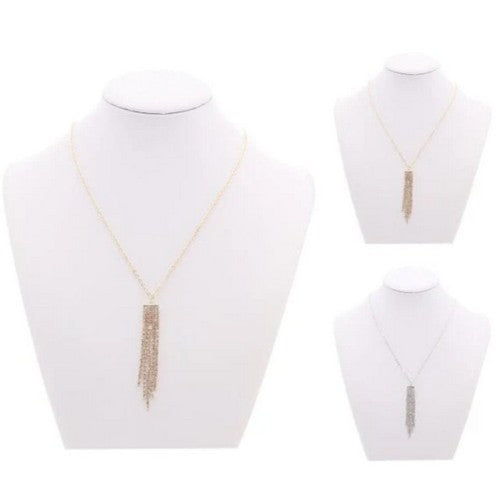 Rhinestone Tassel Necklace in Gold