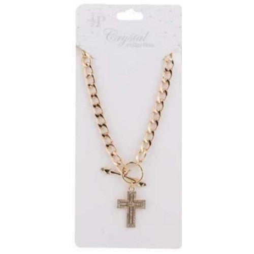 DNE-1136 Cross Rhinestone Necklace in Gold