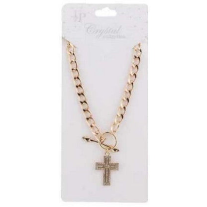 DNE-1136 Cross Rhinestone Necklace in Gold