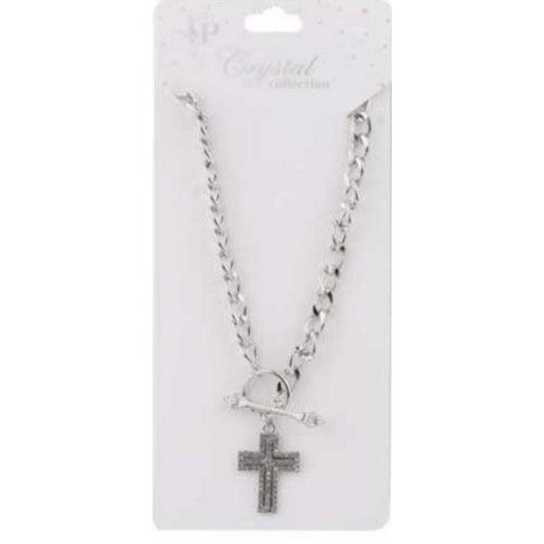 DNE-1136 Cross Rhinestone Necklace in Silver