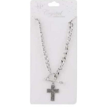 DNE-1136 Cross Rhinestone Necklace in Silver