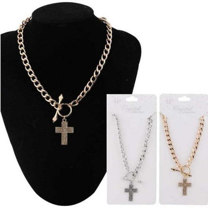 Cross Rhinestone Necklace in Gold