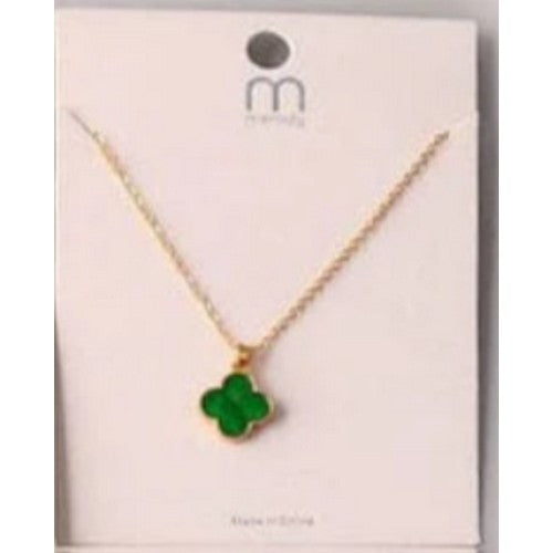 NK_8388 Enamel Clover Charm Gold Necklace in Green