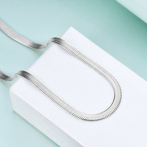 Lux Lux Stainless Steel 6.5mm Herringbone Chain Necklace in Silver
