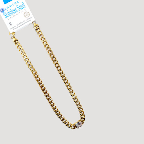 Lux Lux Stainless Steel 6mm Diamond Cut Cuban CZ Gem Chain in 18K Gold Dip