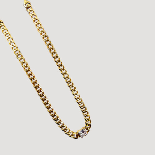 SSN 404G Lux Lux Stainless Steel 6mm Diamond Cut Cuban CZ Gem Chain in Gold