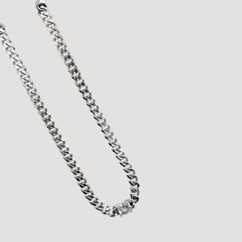 SSN 404R Lux Lux Stainless Steel 6mm Diamond Cut Cuban CZ Gem Chain in Silver