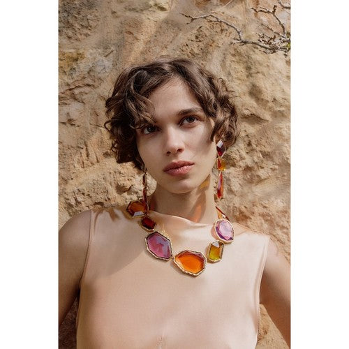 Natural Shape Resin Necklace in Multicolour
