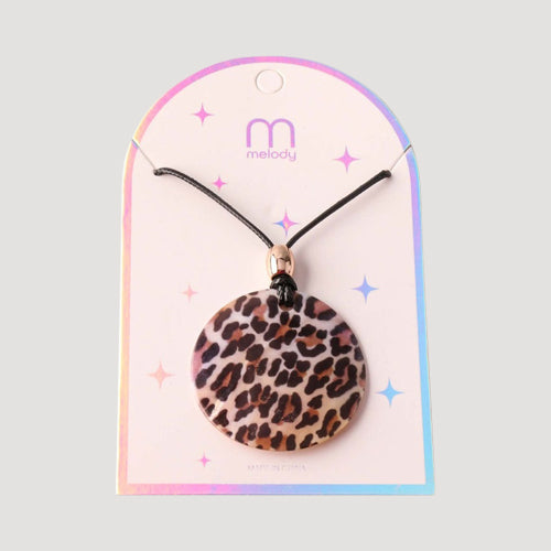 Cheetah Print Sea Shell Plate Cord Necklace in Brown