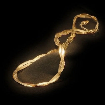 Stainless Steel Double Strand Herringbone Necklace in 18K Gold Plate