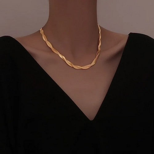 53867 Stainless Steel 18K Gold Plated Double Strand Necklace in Gold