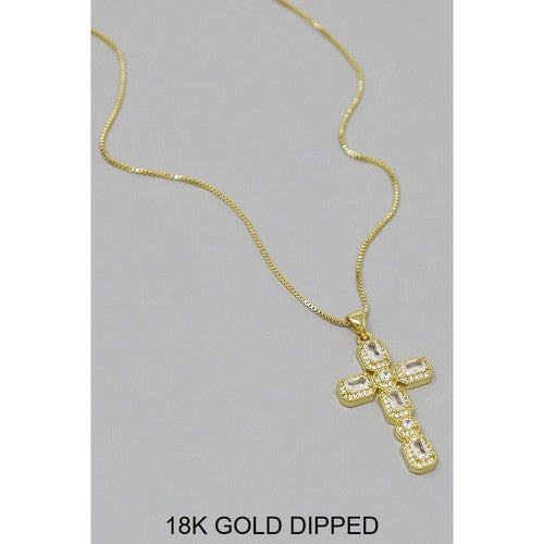 18K Gold Filled CZ Cross Box Chain Necklace