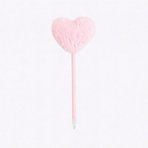 VAL126910B Valentine's Pompom Heart Ball Pen in Red