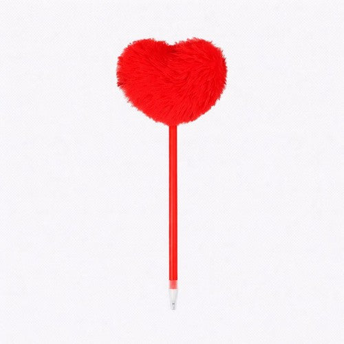 VAL126910B Valentine's Pompom Heart Ball Pen in Red