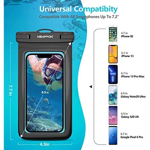 Waterproof Silicone Phone Pouch with Lanyard in Black
