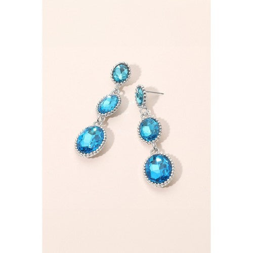 PKE1281 Triple Oval Stone Drop Earrings in Blue