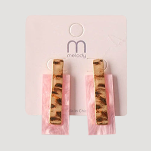 Acrylic Deco Rectangle Bar Earring in Gold & Dusty Pink