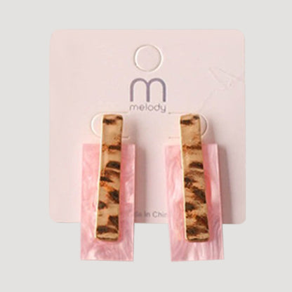 Acrylic Deco Rectangle Bar Earring in Gold & Dusty Pink