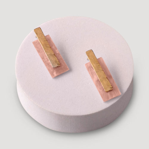 Acrylic Deco Rectangle Bar Earring in Gold & Dusty Pink