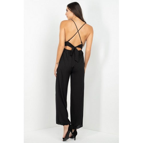 Crochet Lace Crisscross Jumpsuit Black