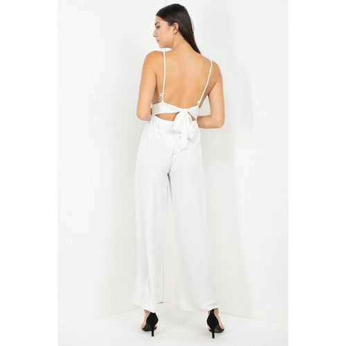 Scallop Lace Strappy Jumpsuit Off White
