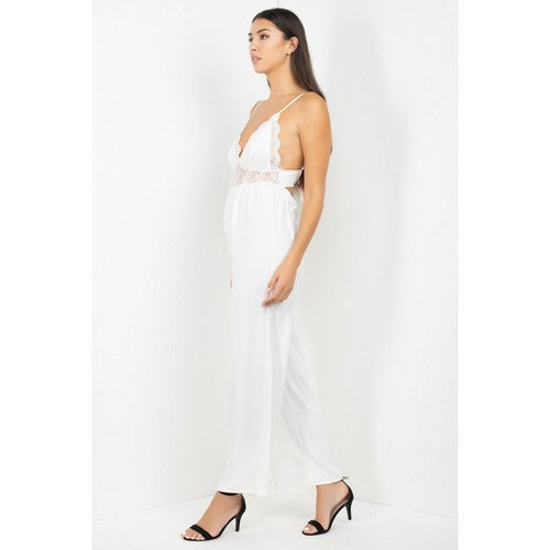 Scallop Lace Strappy Jumpsuit Off White