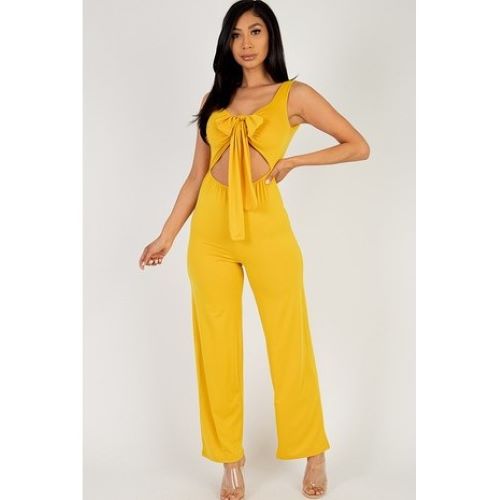 Tie-Front Sleeveless Jumpsuit Mustard