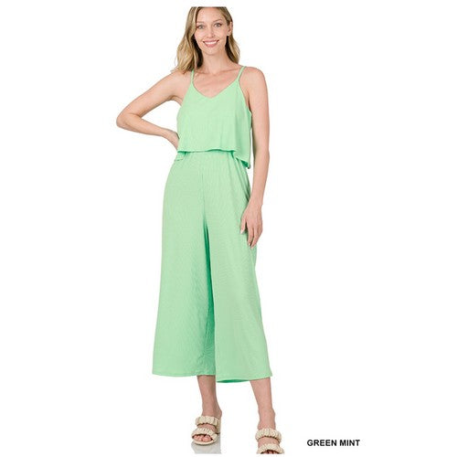RP-8021AB Ribbed Layered Jumpsuit Green Mint