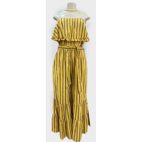 Linen Look Belted Tube Jumpsuit Mustard/Black