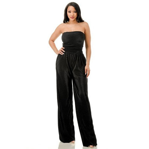 IJS-5513 Pleated Wide Leg Jumpsuit Black