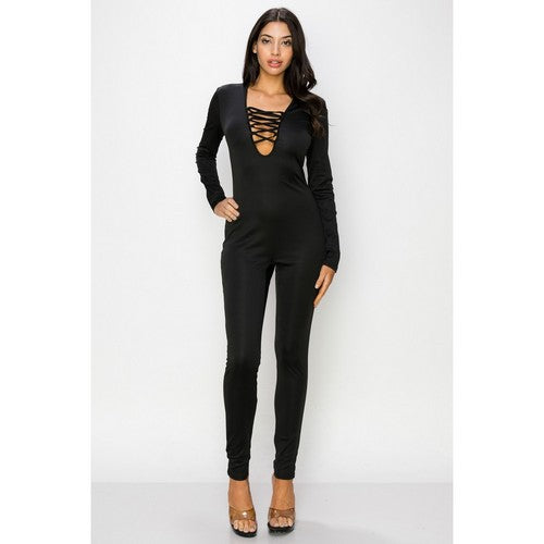 La Reyna Lace-Up Jumpsuit in Black